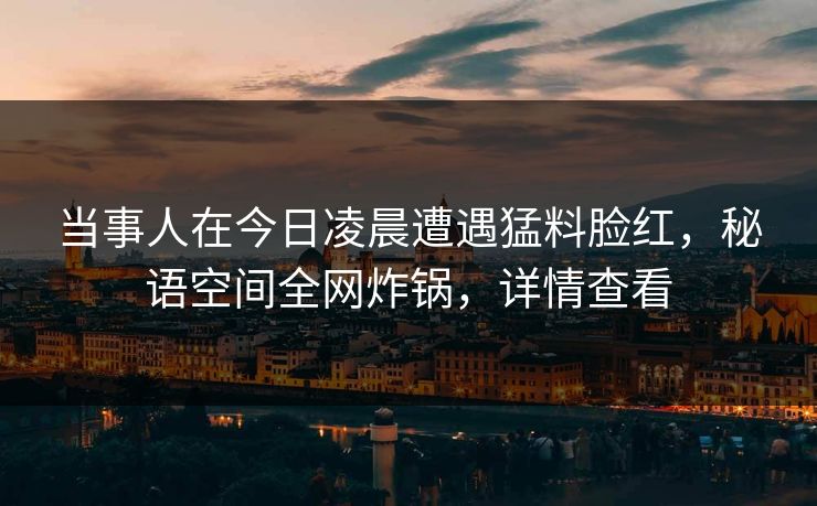 当事人在今日凌晨遭遇猛料脸红，秘语空间全网炸锅，详情查看